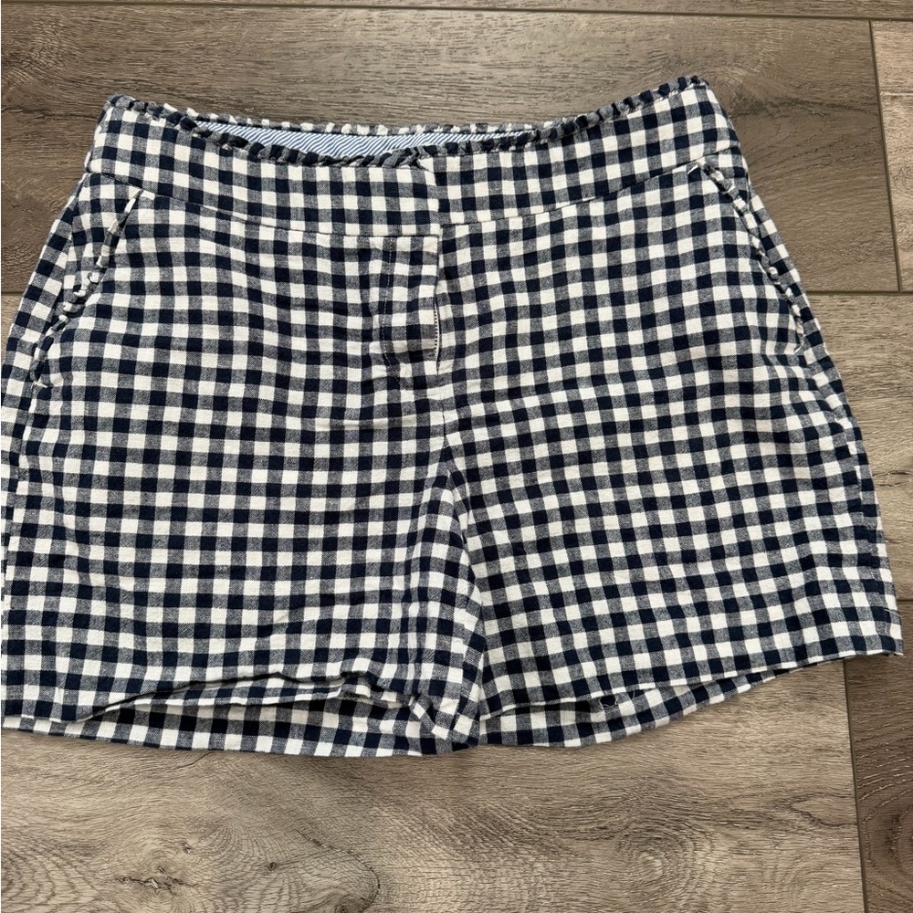crown & ivy Navy and White Gingham Linen Women's Shorts